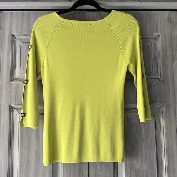 ZIANI COUTURE - Lime Green Ribbed Top with Silver Square Accents on Sleeves - Picture 2 of 7